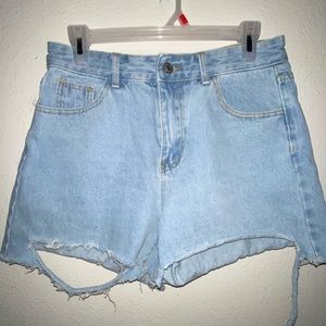Distressed Light-wash Jean Shorts